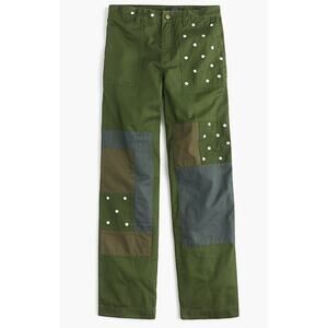 J. Crew Olive Green Patchwork Embroidered Daisy Boyfriend Chino Pant Size 2